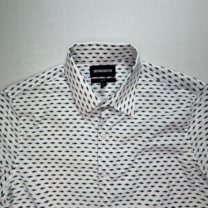 Bonobos Mens Slim Fit Short Sleeve Button Down White Fish All Over  Print Size S